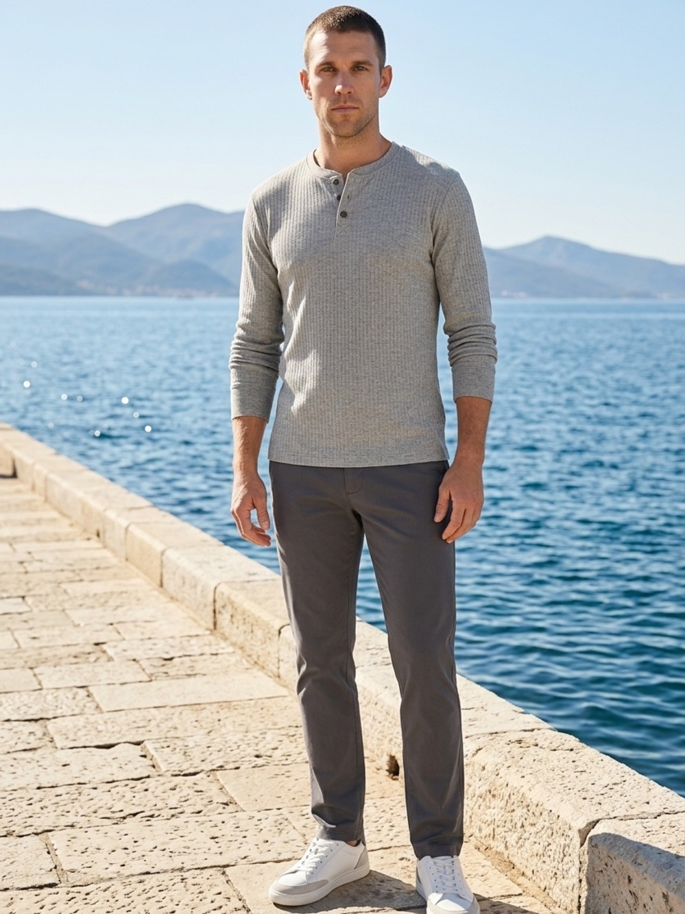 Lands' End Men's Heather Gray Crew Shirt